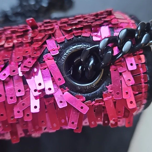 💖 YSL Saint Laurent Kate Pink Sequin Black Suede Crossbody Bag Matte Black HW - Picture 6 of 17